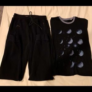 Black fleeced jogger + eclipse ringer Tee